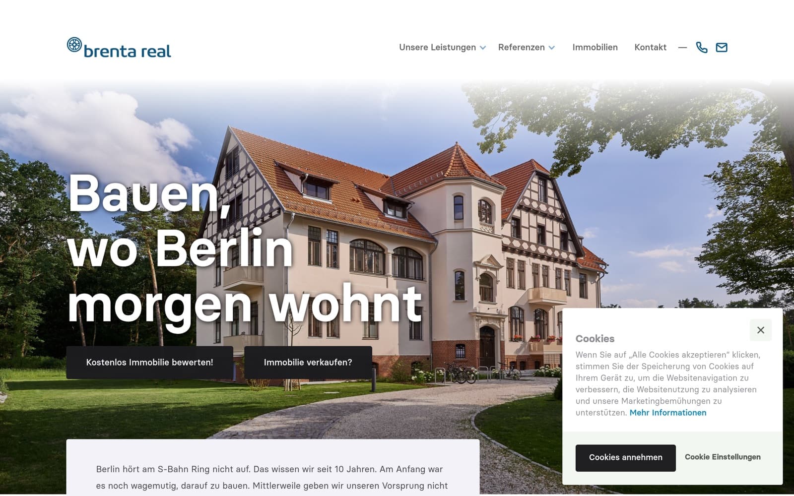 Website-Screenshot Brenta Real & Co KG: Bauträger Berlin, Lead-Generierung, Beratung von Digital030