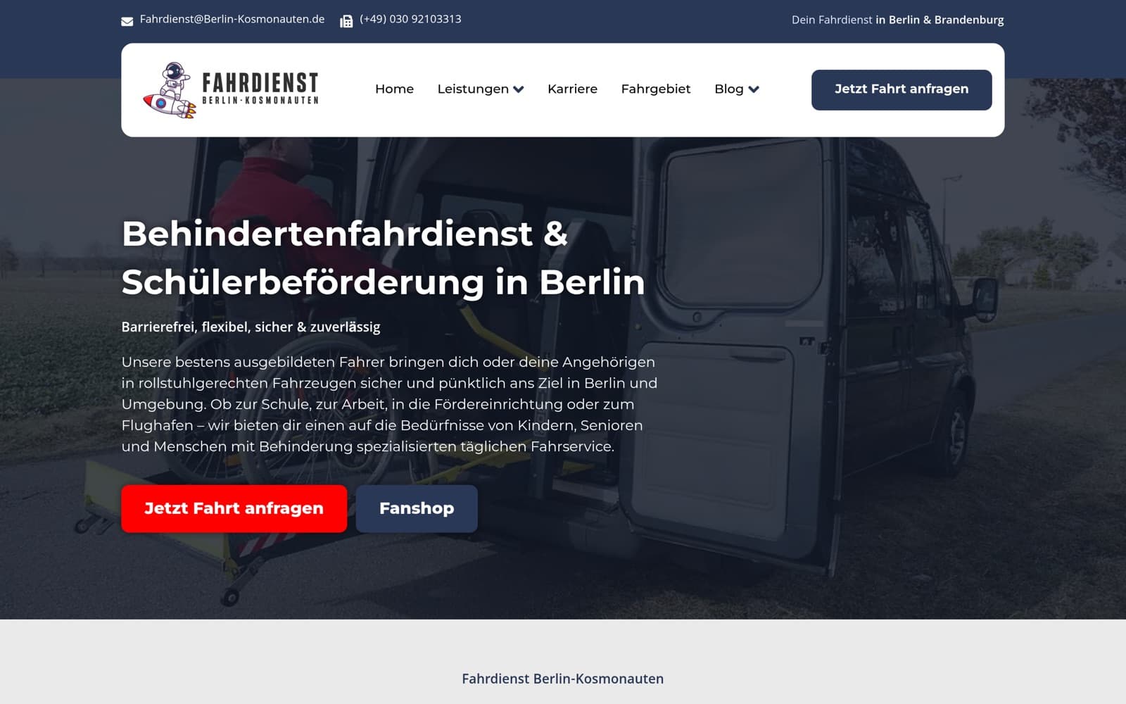 Website-Screenshot Fahrdienst Berlin-Kosmonauten: Behindertenfahrdienst Berlin, Google Ads, Local SEO von Digital030