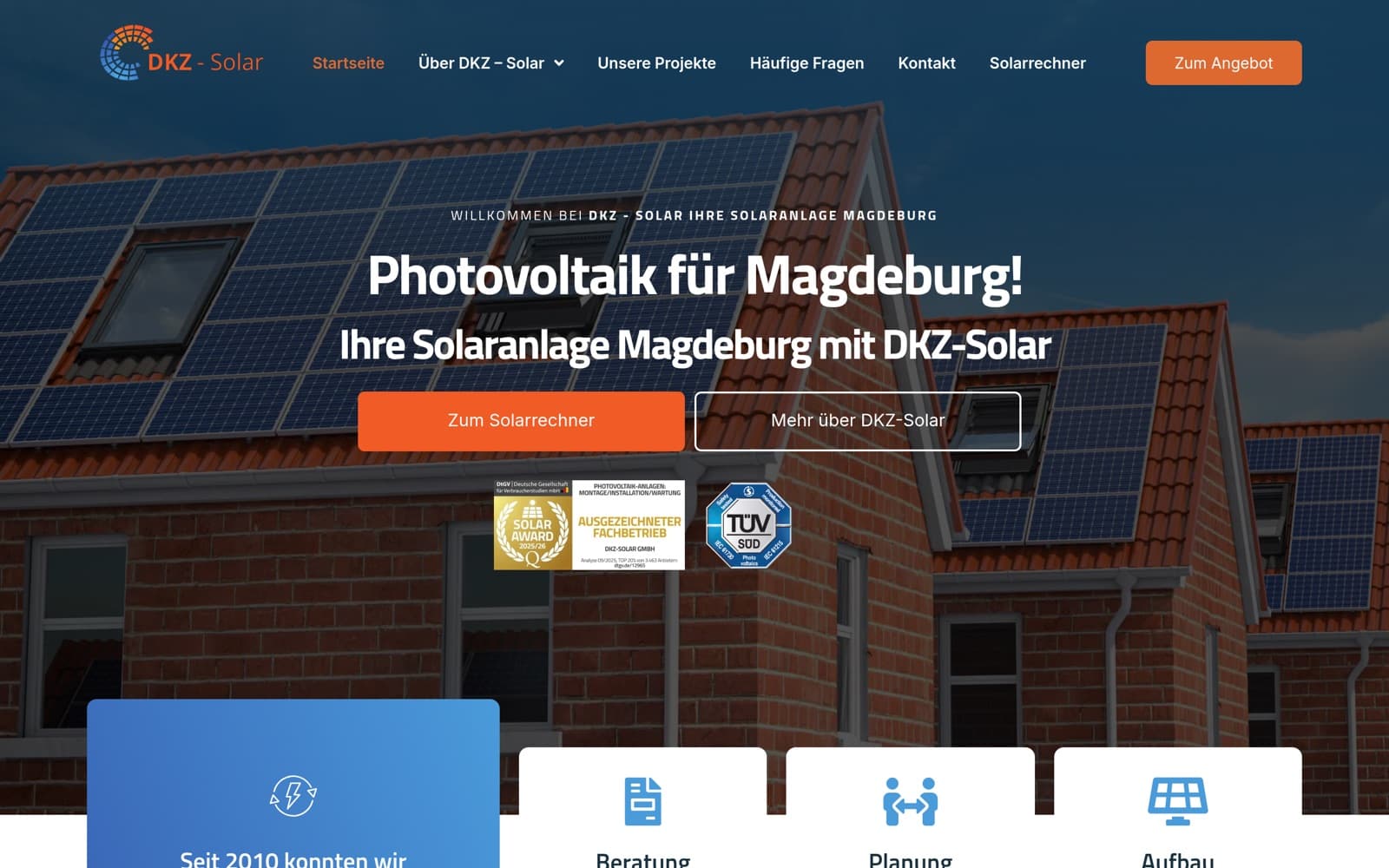 Website-Screenshot DKZ Solar GmbH: Solaranlage Magdeburg, Lead-Generierung, Bewertungen von Digital030